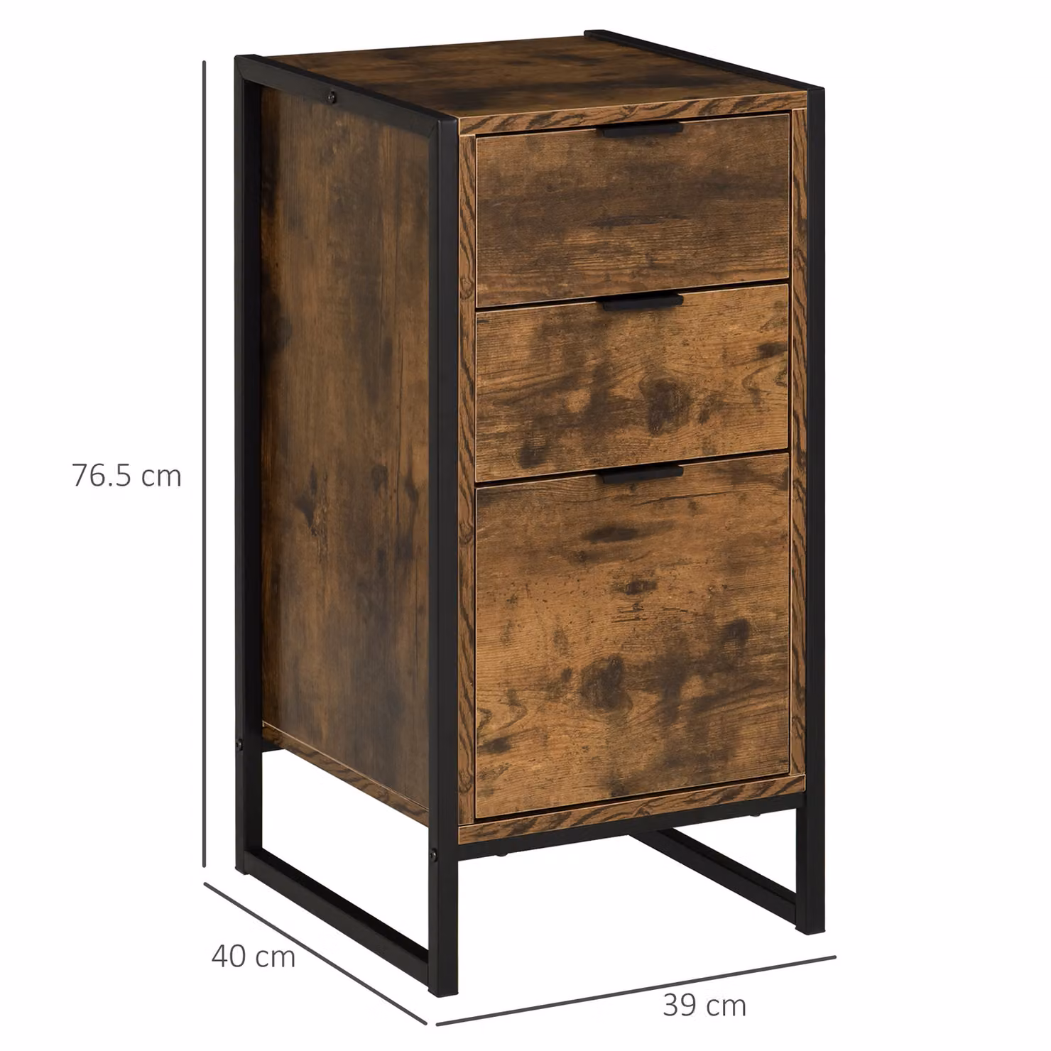 HOMCOM Set of 2 Industrial 3-Drawer Chest of Drawers in Rustic Brown with Metal Frame – 3