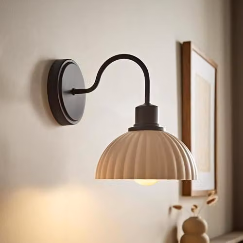 ValueLights Bourton Pair of Ribbed Dome Wall Lights with Bulbs in Gold/Brass or Black – 2