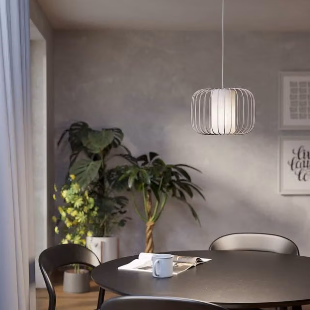 Eglo Terrarosa Wireframe and Fabric Single Pendant Light in Sand and Brown