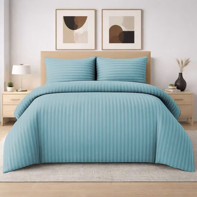 Grace 4 Pack Modern Striped Duvet Cover Set in Turquoise, Super King (200 x 200 cm) – 1