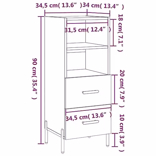 vidaXL Modern Black Sideboard in Engineered Wood W/D/H: 34.0 x 34.0 x 90.0 cm – 3
