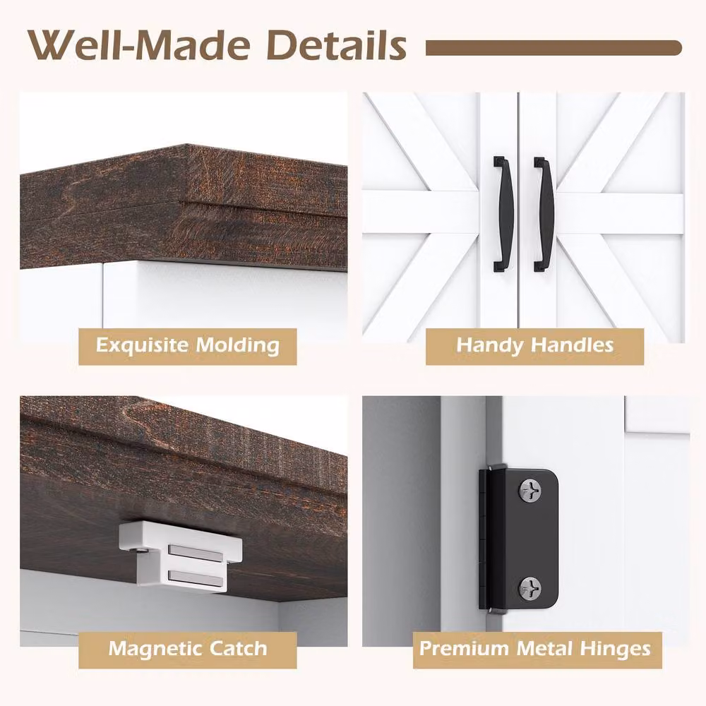 Gymax White Farmhouse Wall Mounted Medicine Cabinet with Hinged Doors and Internal Shelves – 3