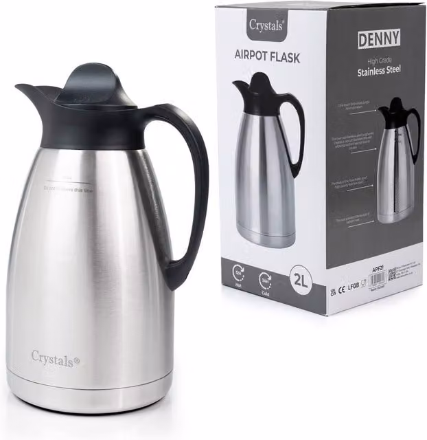 Crystals Stainless Steel Vacuum Flask 2 l Silver Hot and Cold Tea and Coffee Dispenser
