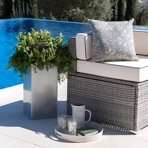 Primrose Galvanised Steel Tall Rectangular Cube Planter in Silver W: 50 cm, D: 25 cm – 2