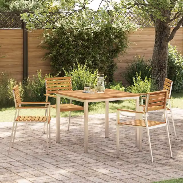 Berkfield Home 5 Piece Garden Dining Set in Brown Solid Acacia Wood