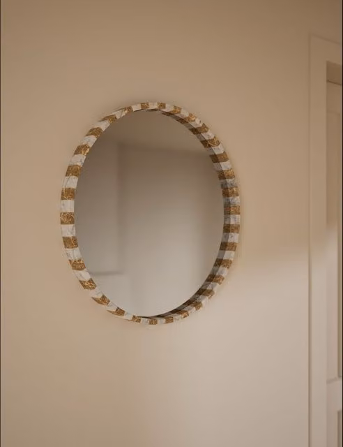 M&S Modern Round Marble Wall Mirror in Brown Mix