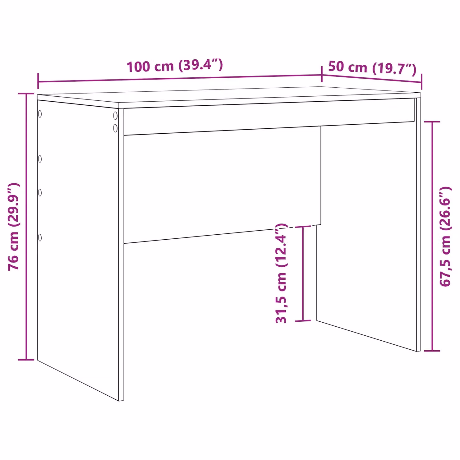 Berkfield Home Writing Desk in Grey MDF, W: 100 cm, D: 50 cm, H: 76 cm – 4
