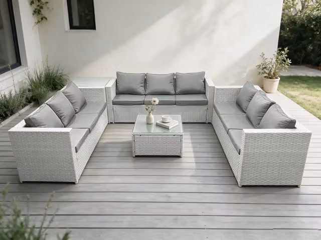 Fimous 10 Seat Grey PE Rattan Garden Furniture Set with Upholstered Cushions and Oblong Coffee Table – 1