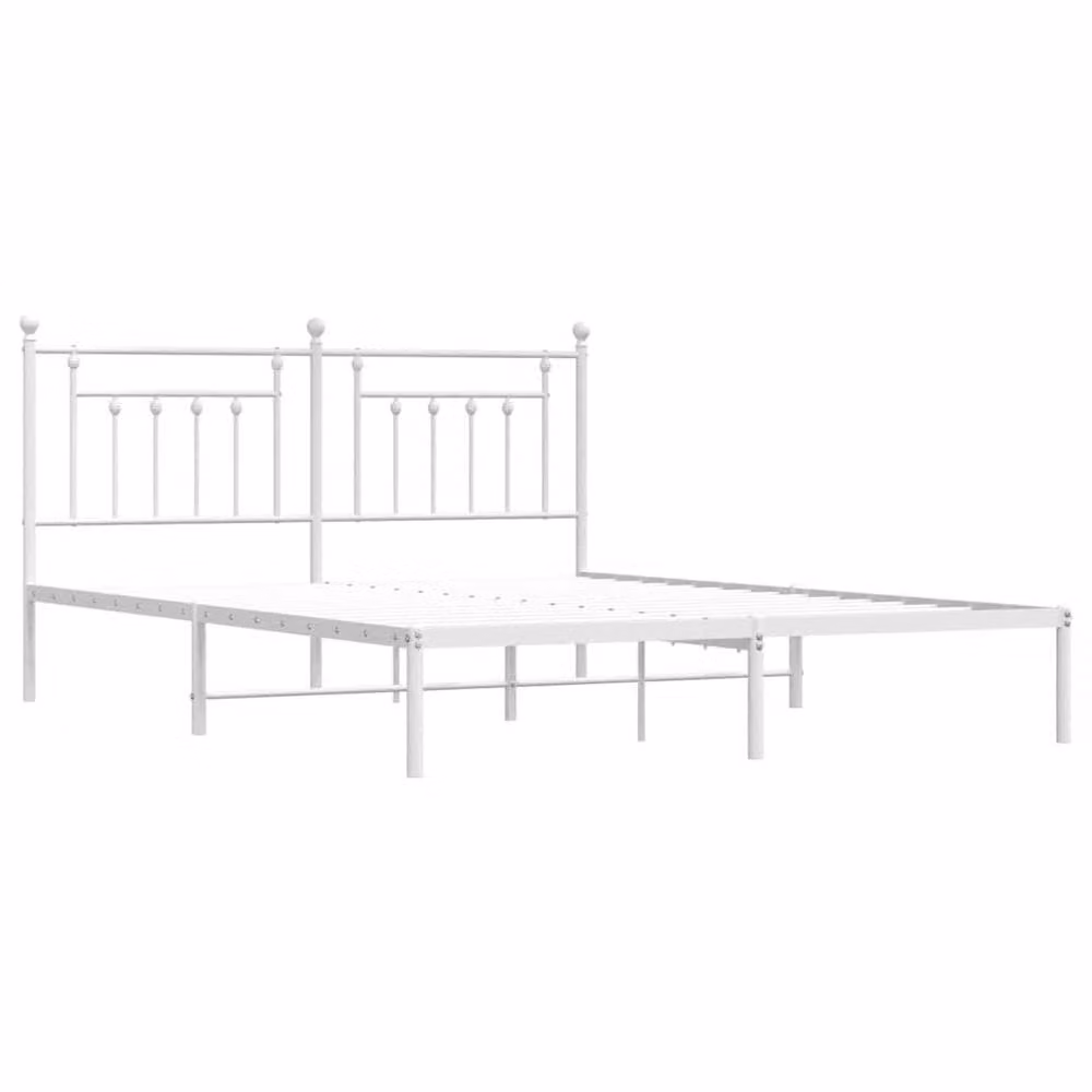 Berkfield Home Metal Bed Frame with Headboard in White W: 183 cm, L: 213 cm – 1