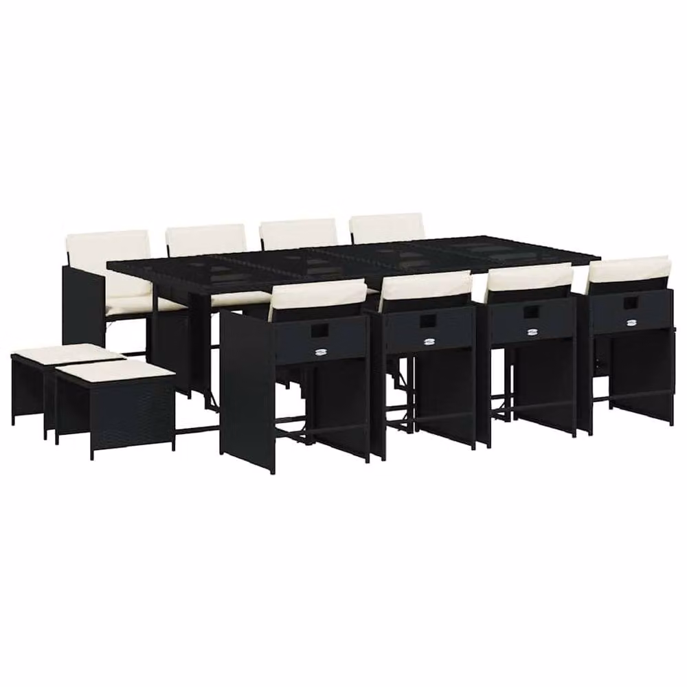 Berkfield Home 13 Piece Black Poly Rattan Garden Dining Set with Cushions – 2