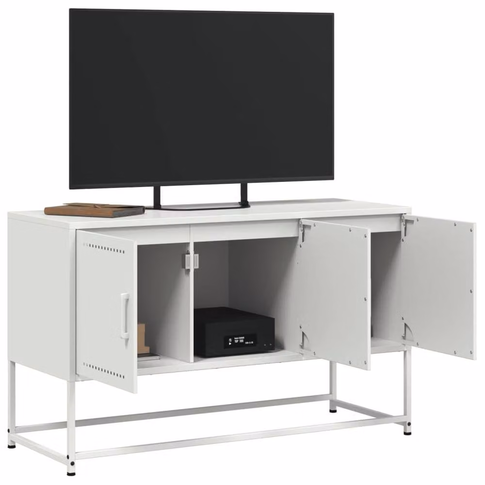 Berkfield Home Modern White Steel TV Cabinet W: 100.5 cm, D: 39 cm, H: 60.5 cm – 4