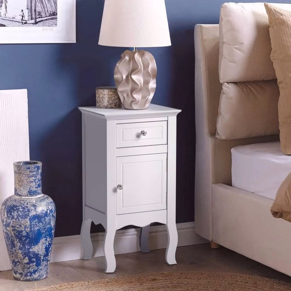 KORVIXA Tall Bedside Table Drawer Cabinet in White – 3