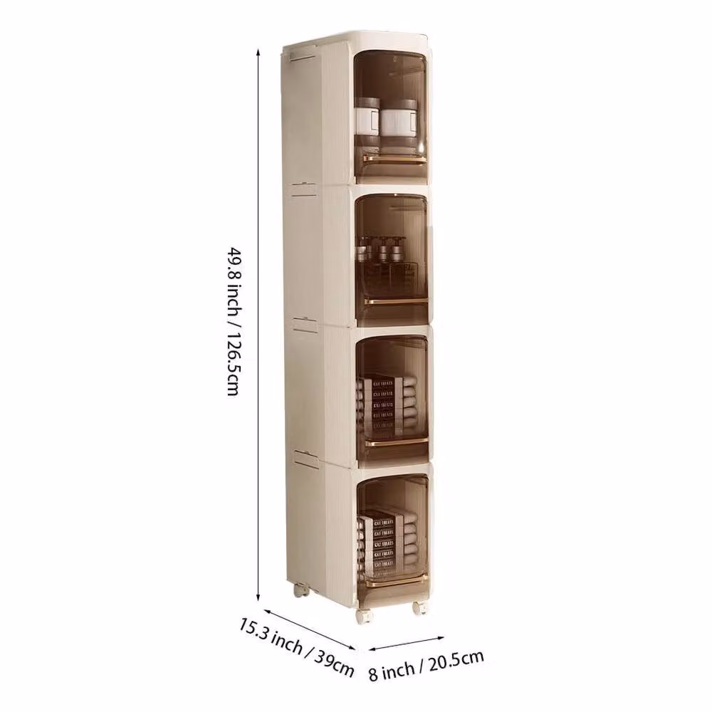 SPETLEK 4-Tier Rolling Slim Tall Bathroom Storage Cabinet in Beige – 2