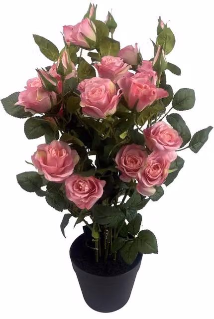 Botanik UK Pink Silk Rose Bush Potted Floral Tabletop Decoration