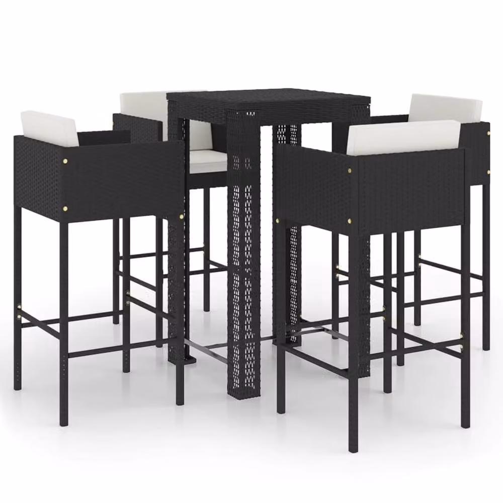 Berkfield Home 5 Piece Poly Rattan Garden Bar Set with Cushions in Black – 2