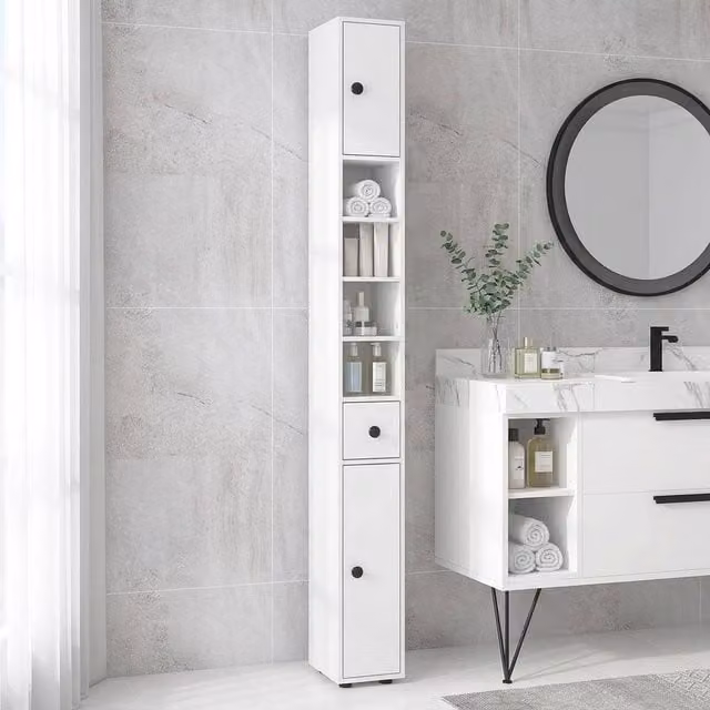 STILVORA White Freestanding Bathroom Cabinet with LED Lighting, Internal Drawers and Shelves, Width: 180 cm – 1