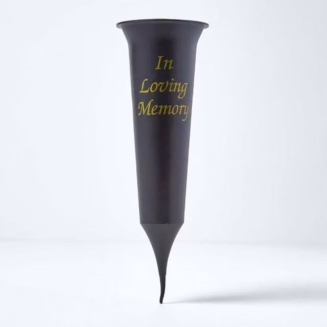 Homescapes In Loving Memory Flute Spike Flower Vase Grave Pot, Black