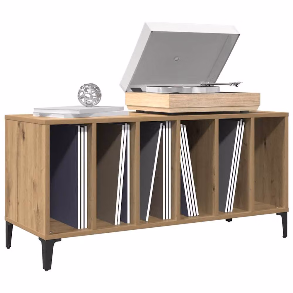Berkfield Home Artisan Oak Record Cabinet in Brown, W/D/H: 100 x 38 x 48 cm – 2