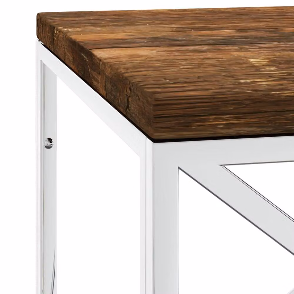 Berkfield Home Industrial Rectangular Coffee Table in Silver with Reclaimed Solid Wood and Stainless Steel – 2