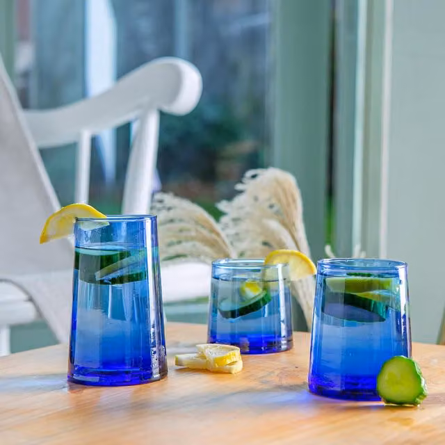 Nicola Spring 18 Piece Recycled Glassware Set of Blue and Green Tumblers