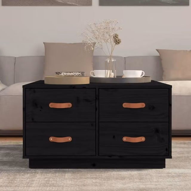 Berkfield Home Beautiful Coffee Table in Black Solid Pine Wood, W/D/H: 80 x 80 x 45 cm