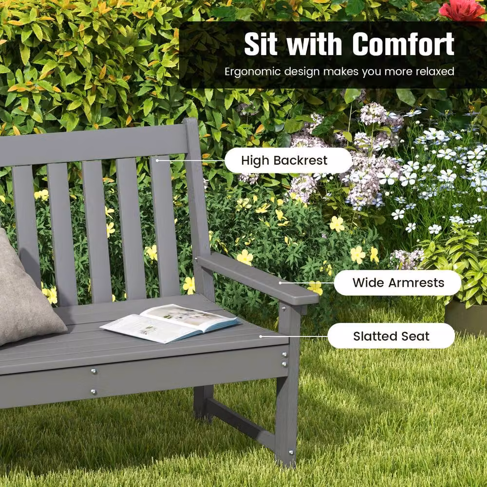 Costway Grey Ergonomic 2-Person Outdoor Garden Bench and Patio Lounger Loveseat with Backrest – 3