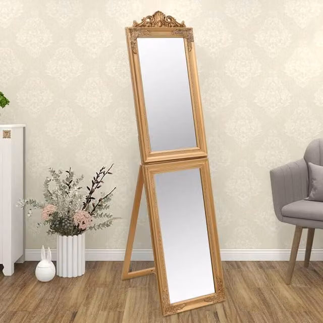 Berkfield Home Gold Free-Standing Rectangular Mirror, W: 45 cm, H: 180 cm