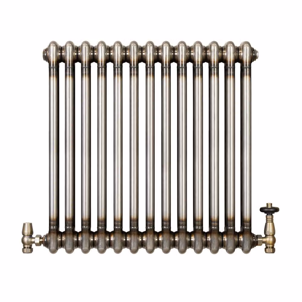 Monstershop Traditional 2 Column Steel Radiator and Integrated Valves in Silver, H: 60.5 cm, W: 60.5 cm, D: 6.0 cm – 2