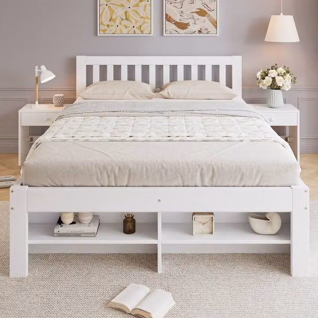 Merax White 4ft6 Double Storage Bed with Drawers and Bedside Tables