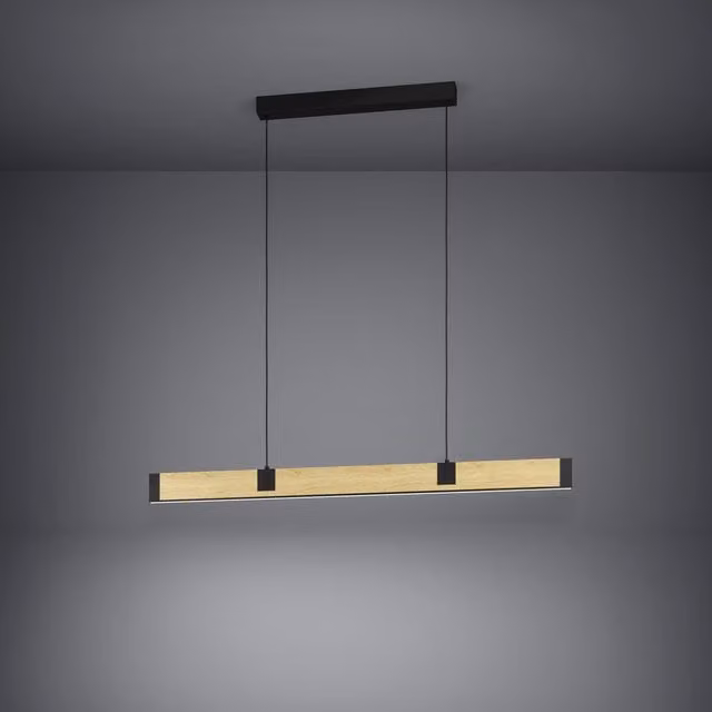 Eglo Caminarro Modern LED Pendant Ceiling Light in Black and Wood