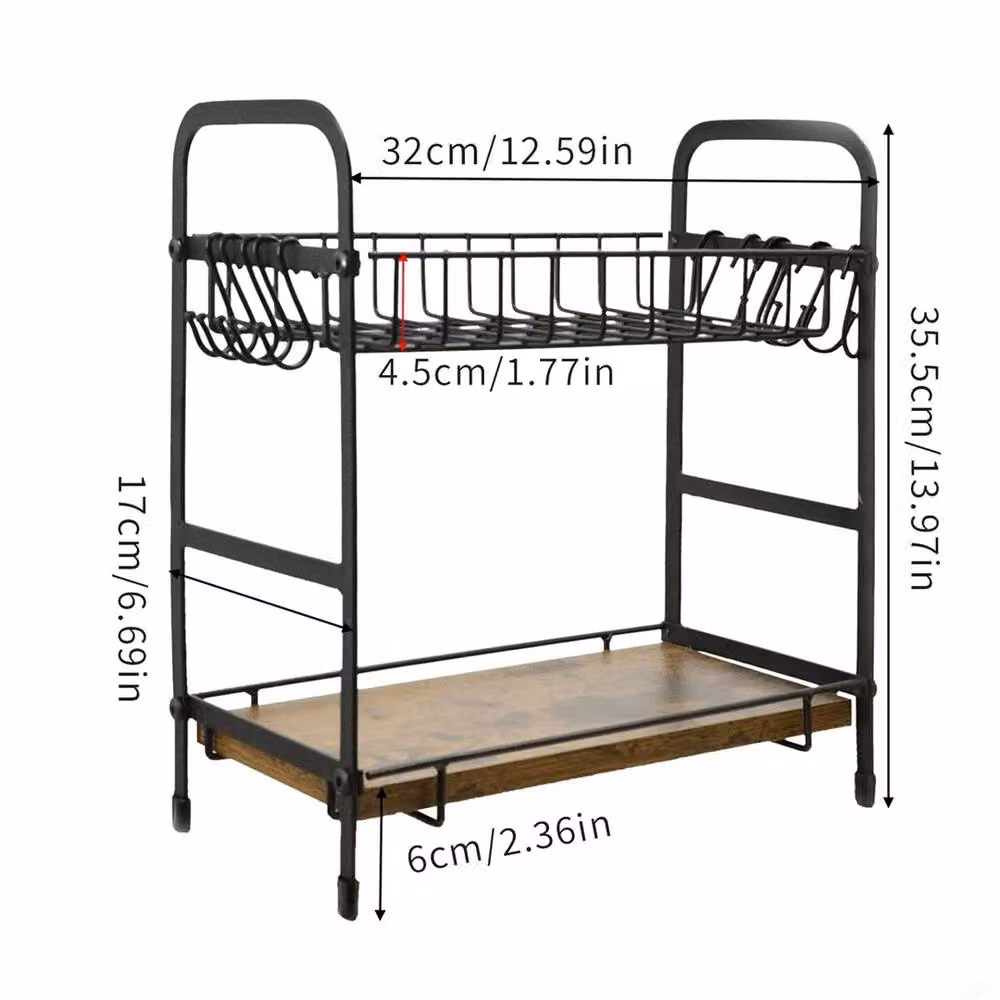 ERGOVEXA Black Coffee Mug Cup Display Rack with Shelf and Hooks, W/D/H: 35.5 x 32.0 x 12.0 cm – 2