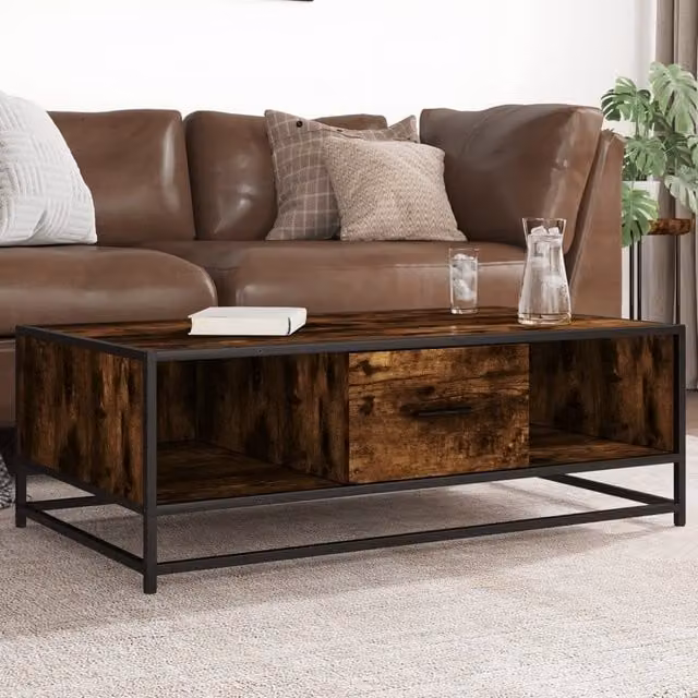Berkfield Home Smoked Oak Coffee Table in Brown, W/D/H: 100 x 57 x 35 cm – 1