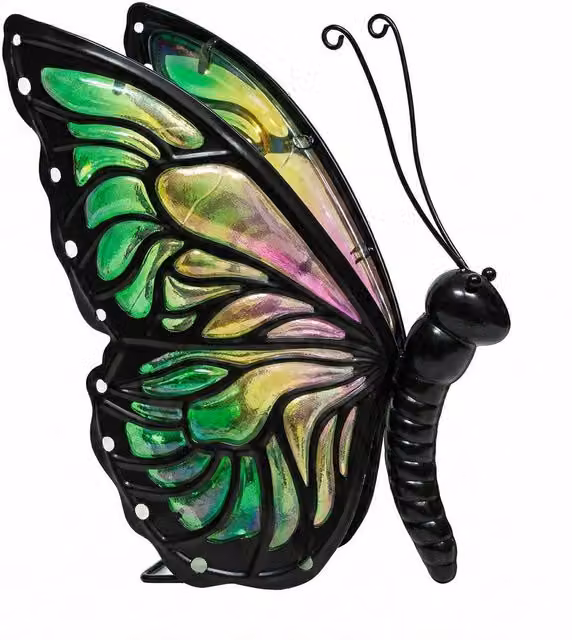 Bright Zeal Solar Butterfly Outdoor Lights, Hand-Painted Multicolour Glass Warm LED Decor