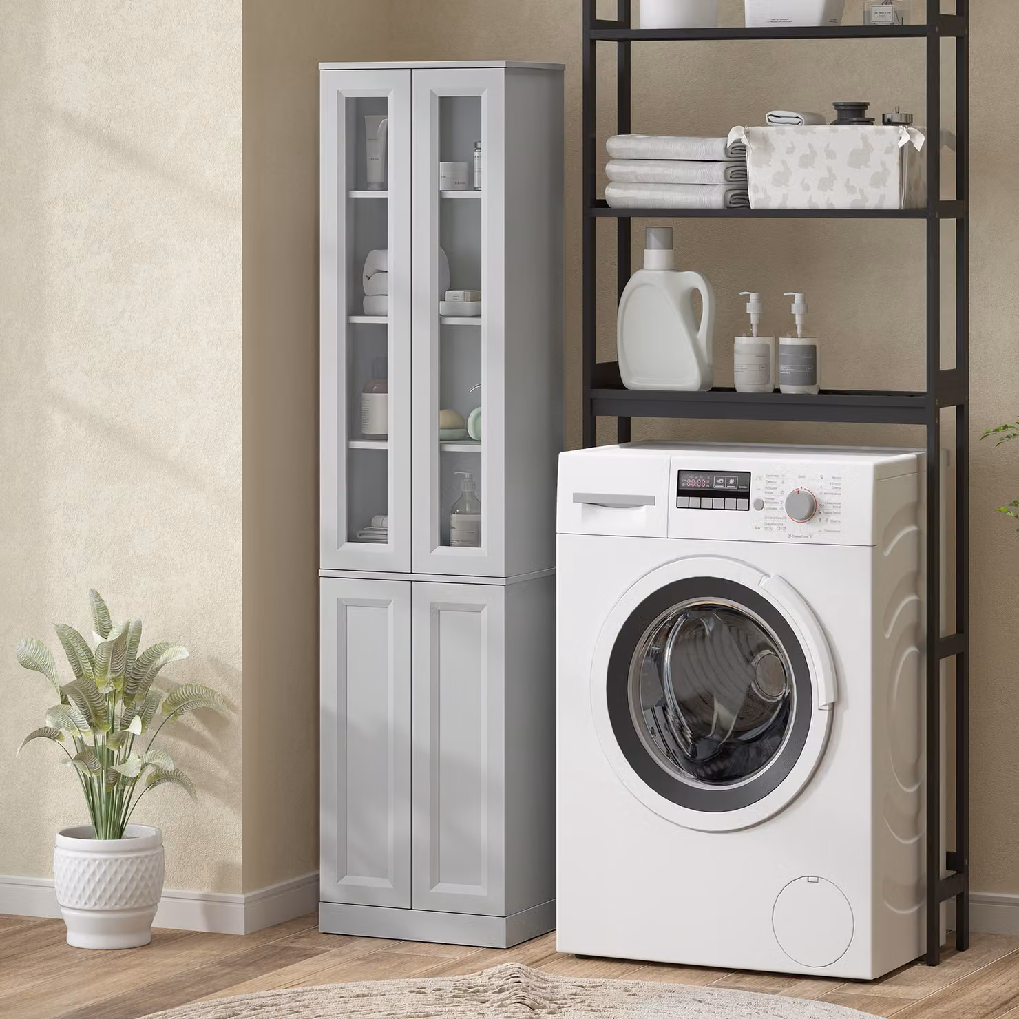 HOMCOM Tall Bathroom Storage Cabinet with 4 Soft-Close Hinged Doors and Internal Shelves, Blue – 3