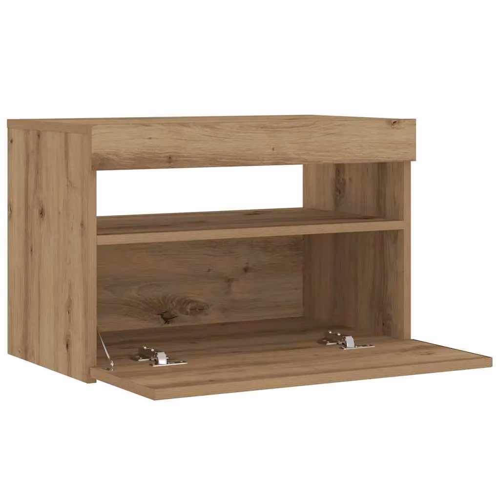 Berkfield Home Modern Bedside Cabinet with Integrated LED Lights in Artisan Oak Brown, W: 60 cm, D: 35 cm, H: 40 cm – 3