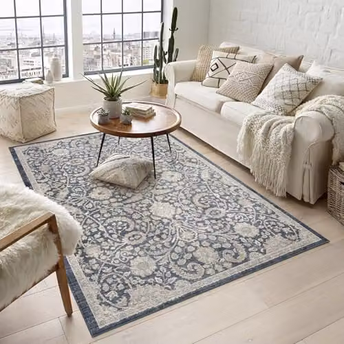 Desire Rugs Maia Floral Traditional Non-Slip Washable Area Rug, Blue, W: 160 cm, D: 240 cm