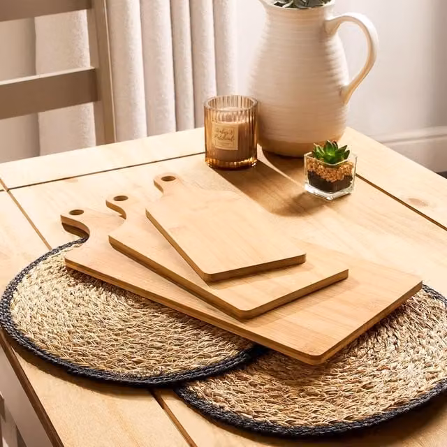 OHS Set of 3 Rectangular Solid Bamboo and Wood Serving Boards in Brown