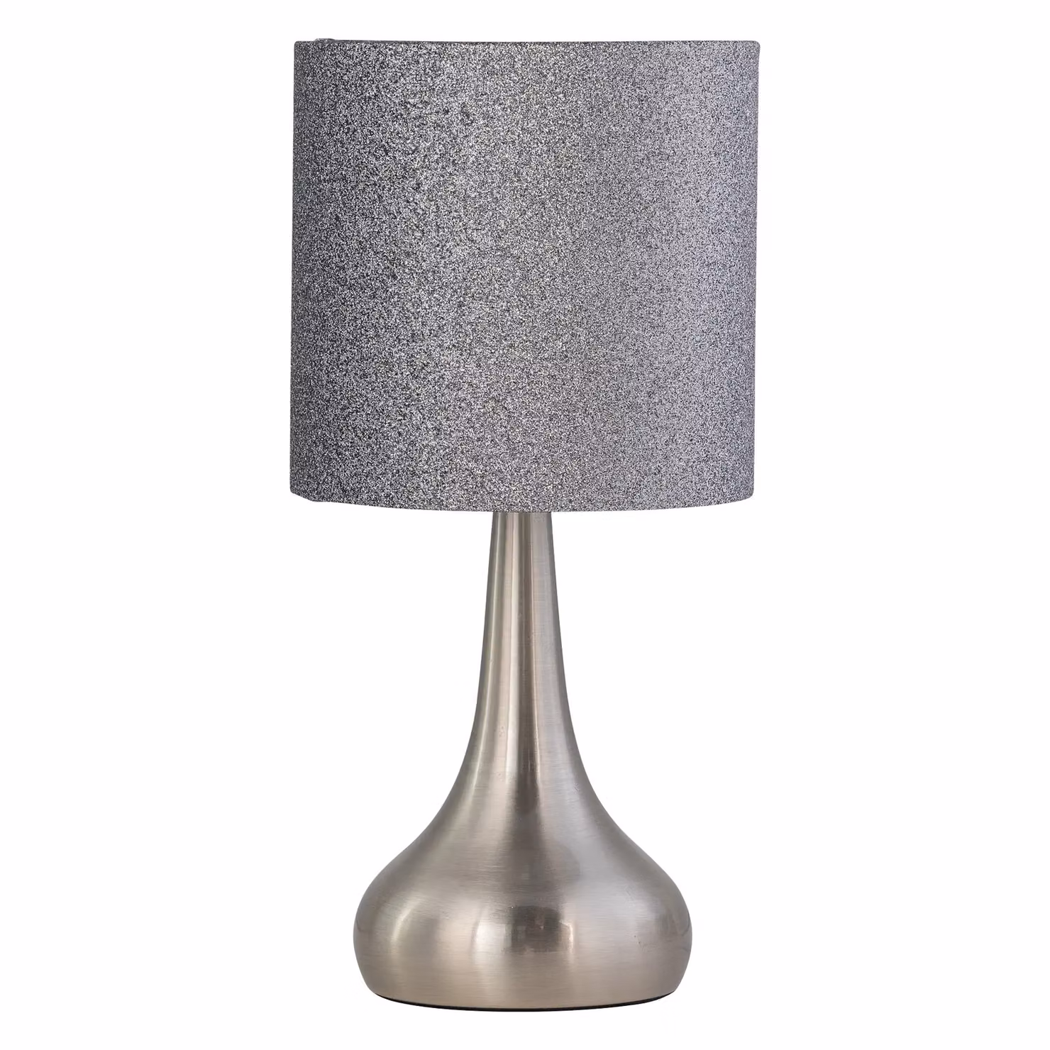 First Choice Lighting Set of 2 Romana Dimmable Touch Table Lamps in Brushed Chrome with Silver Fabric Shades – 2