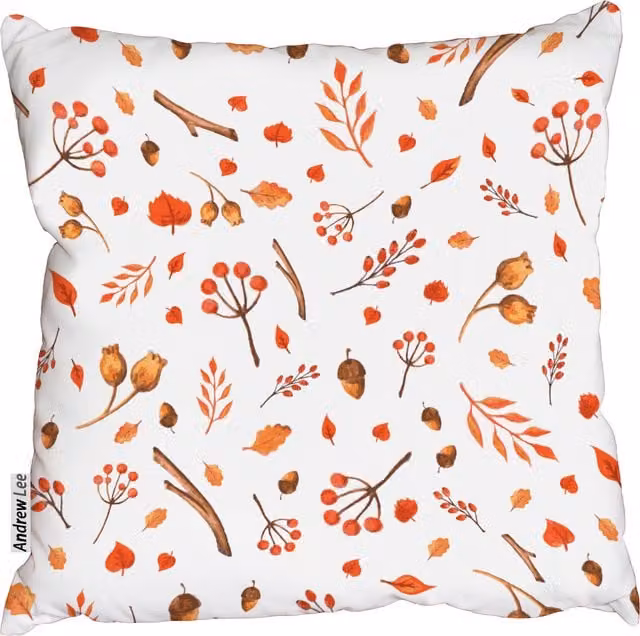 Benjamin Tate Design LTD Acorns and Berries Square Cushion, Orange, W/D/H: 45 x 45 x 1 cm