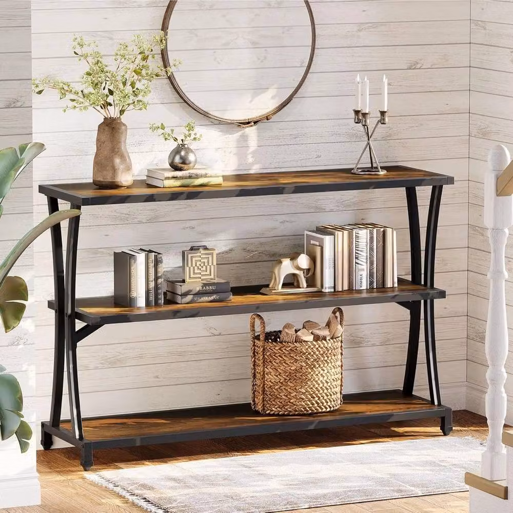 VOGREX Industrial 3-Tier Narrow Console Table in Brown, W/D/H: 90 x 30 x 85 cm – 3