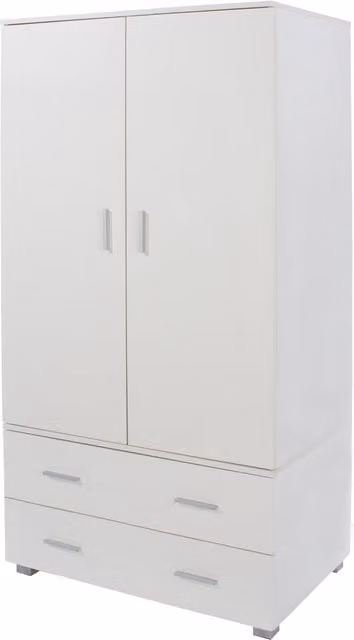 Core Products Ltd Lido Low Wardrobe with 2 Doors and 2 Drawers in White and Silver Glossy MDF