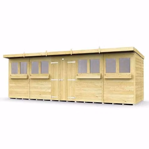 Buttercup Farm Rustic Wood Pent Summer Shed in Brown, W: 589 cm, D: 231 cm, H: 201 cm – 1