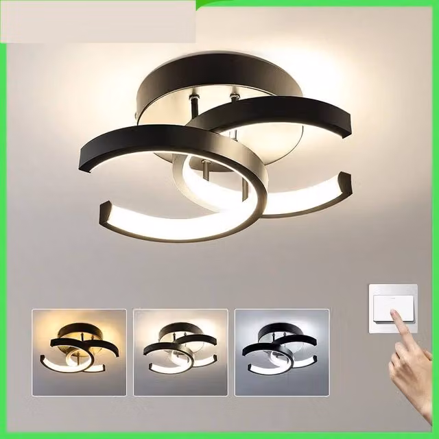 VOGREX Modern Black LED Ceiling Light with Cool White Light