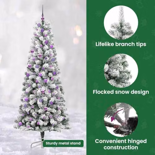 vidaXL Artificial Hinged Christmas Tree in Green and White, Height: 240 cm – 5