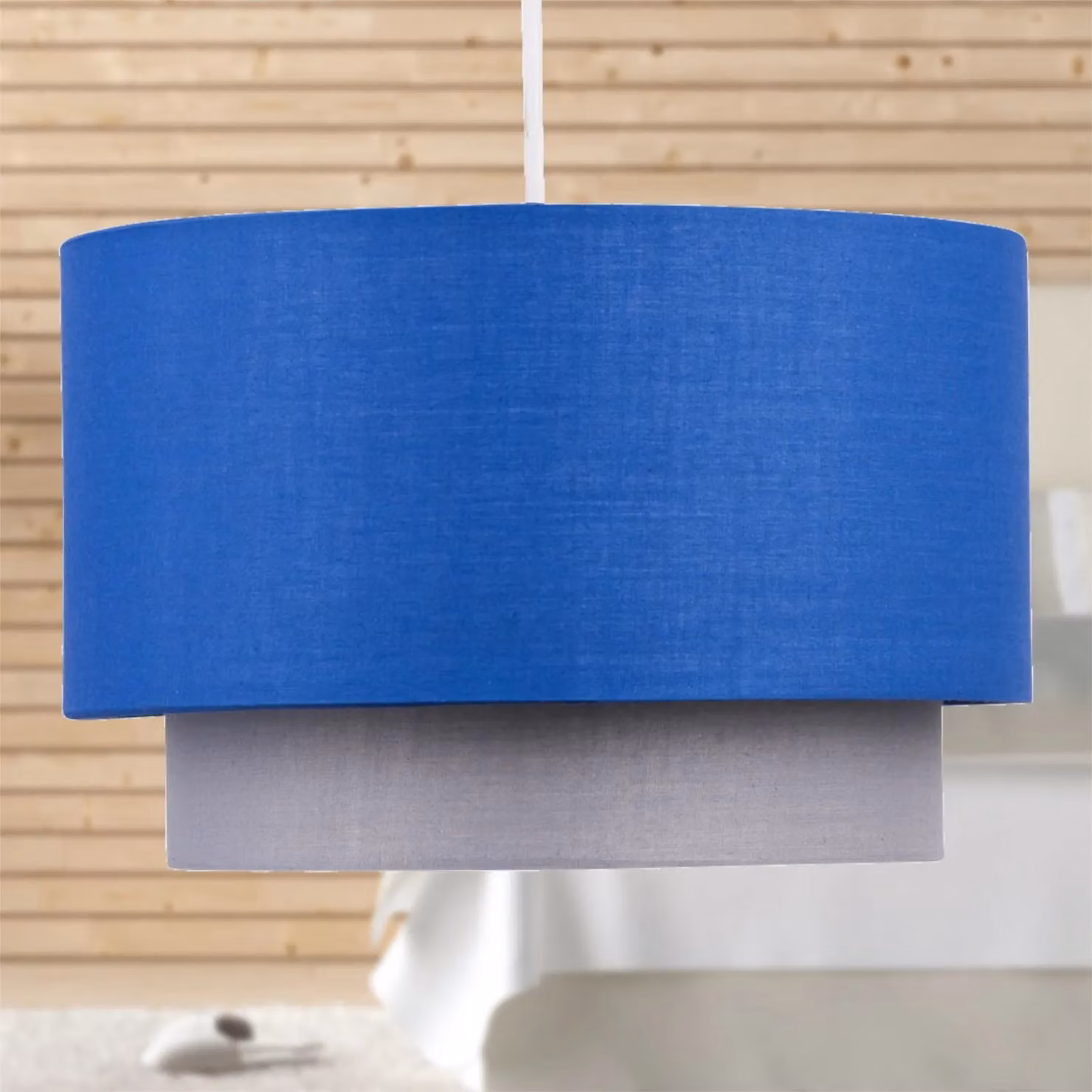 First Choice Lighting Blue and Grey 2 Tier Fabric Cylinder Light Shade – 4