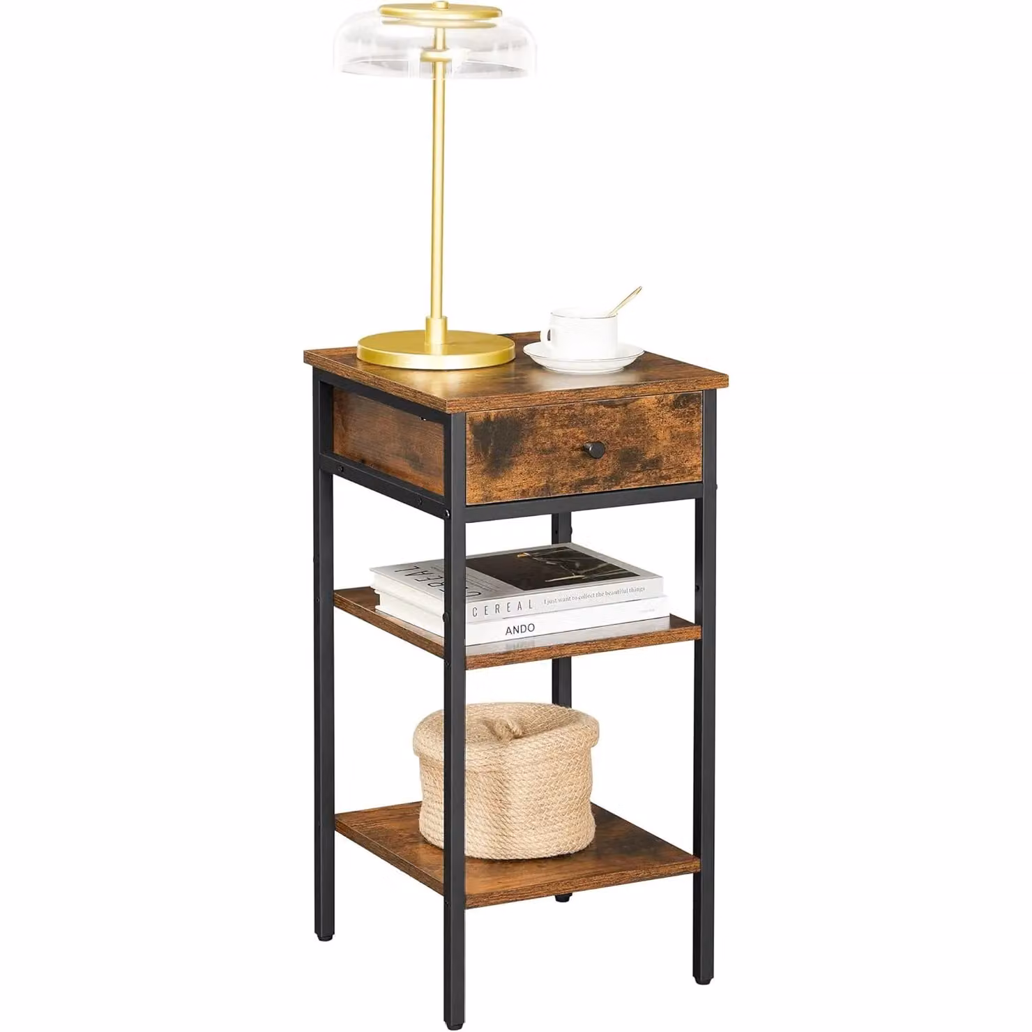 VASAGLE Industrial Bedside Table with Drawer and Storage Shelves in Brown – 6