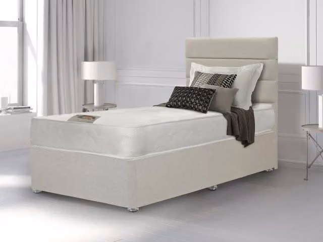 Deluxe Super Damask Orthopaedic Extra Long Double Divan Bed in White, W/D/H: 140 x 200 cm