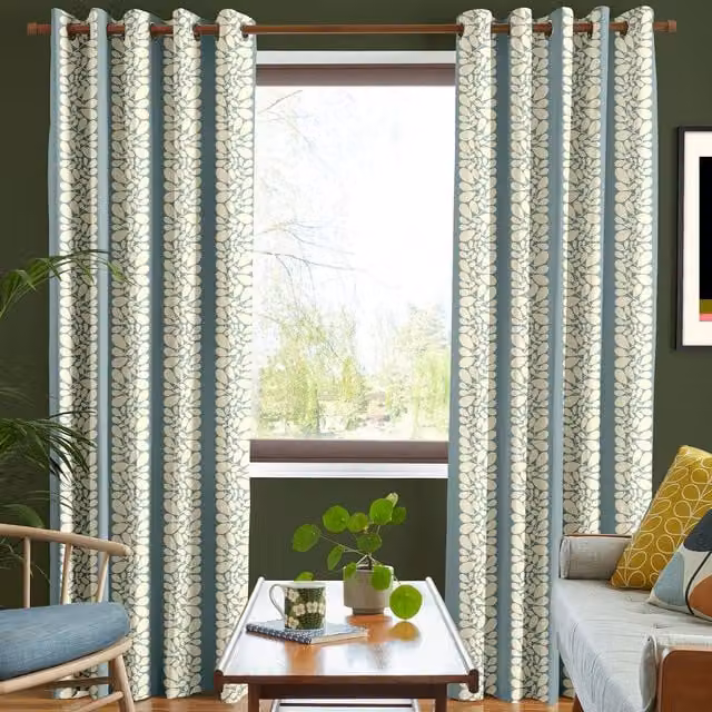 Orla Kiely Sycamore Stripe Made To Measure Blackout Eyelet Curtains in Duck Egg Blue