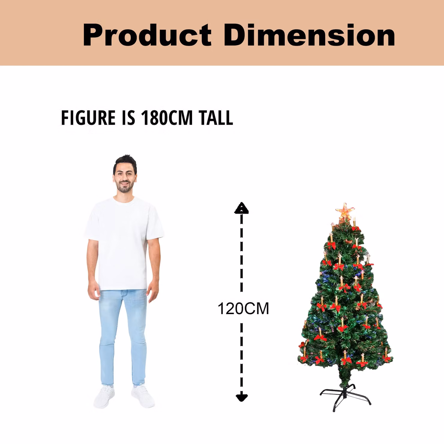 Shatchi Green LED Pre-Lit Fibre Optic Christmas Tree with Candle and Bow Decorations, Height: 120 cm – 6