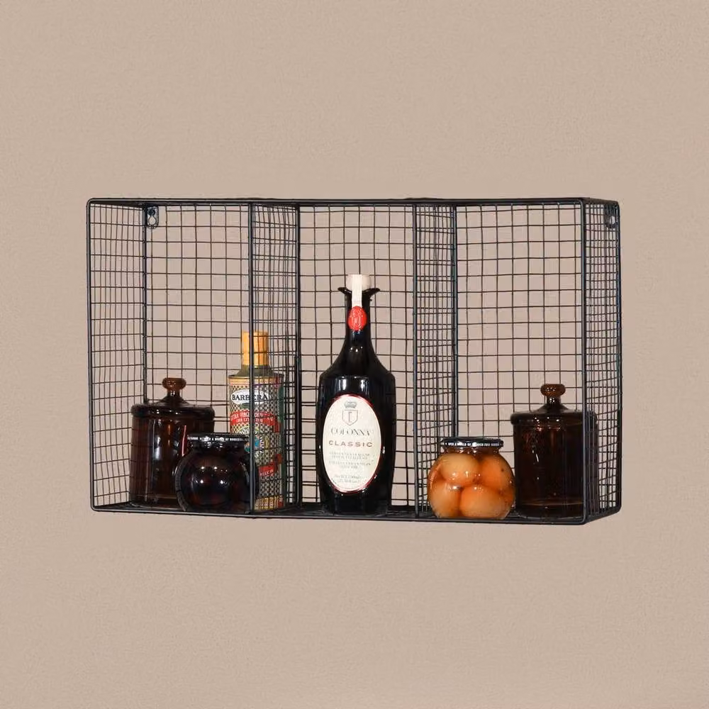 PAWNORA Industrial Mesh Wall Mounted Shelf Unit in Black, W/D/H: 60.0 x 20.0 x 37.0 cm – 2